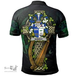 ScotsTee Shop Irish Sheehy or McSheehy Irish Family Crest Polo Shirt - Ireland Shamrock with Celtic Cross A7