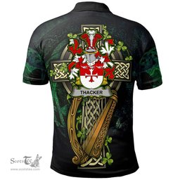 ScotsTee Shop Irish Thacker Irish Family Crest Polo Shirt - Ireland Shamrock with Celtic Cross A7
