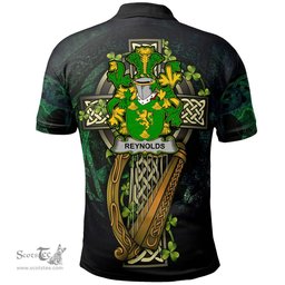 ScotsTee Shop Irish Reynolds or McRannell Irish Family Crest Polo Shirt - Ireland Shamrock with Celtic Cross A7