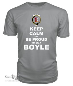 ScotsTee Shop Grey Tartan T Shirts Scottish Boyle Clan Keep Calm and Be Proud To Be a Boyle T Shirt