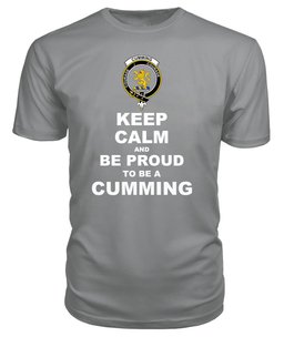 ScotsTee Shop Grey Tartan T Shirts Scottish Cumming Clan Keep Calm and Be Proud To Be a Cumming T Shirt