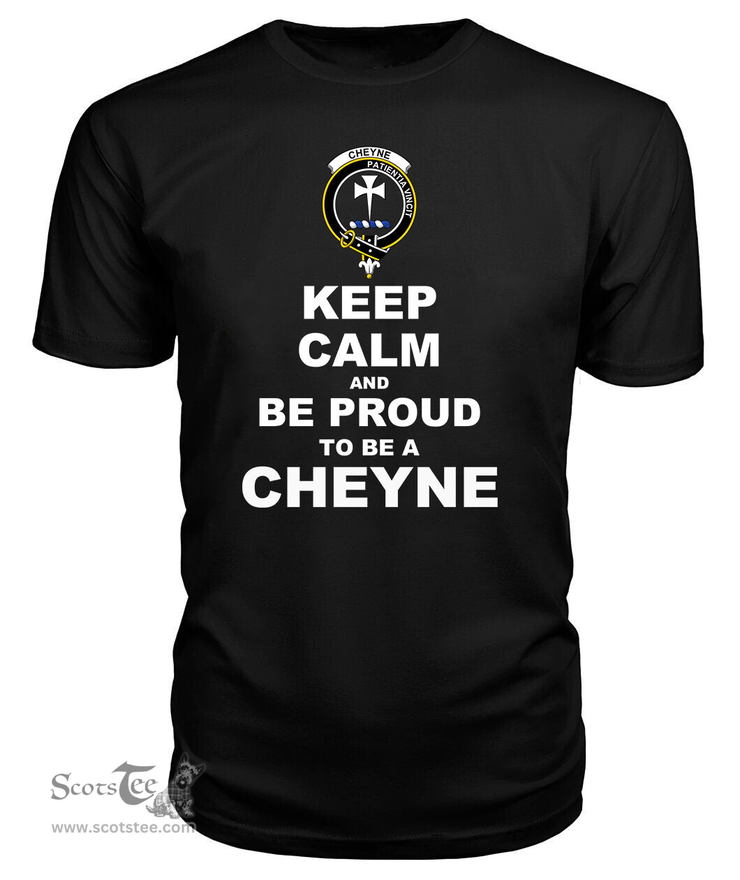 ScotsTee Shop Black Tartan T Shirts Scottish Cheyne Clan Keep Calm and Be Proud To Be a Cheyne T Shirt