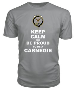 ScotsTee Shop Grey Tartan T Shirts Scottish Carnegie Clan Keep Calm and Be Proud To Be a Carnegie T Shirt