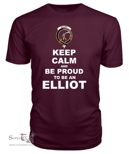 ScotsTee Shop Maroon Tartan T Shirts Scottish Elliot Clan Keep Calm and Be Proud To Be an Elliot T Shirt