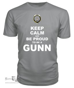 ScotsTee Shop Grey Tartan T Shirts Scottish Gunn Clan Keep Calm and Be Proud To Be a Gunn T Shirt