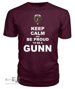 ScotsTee Shop Maroon Tartan T Shirts Scottish Gunn Clan Keep Calm and Be Proud To Be a Gunn T Shirt