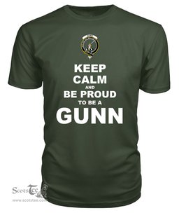ScotsTee Shop Military Green Tartan T Shirts Scottish Gunn Clan Keep Calm and Be Proud To Be a Gunn T Shirt