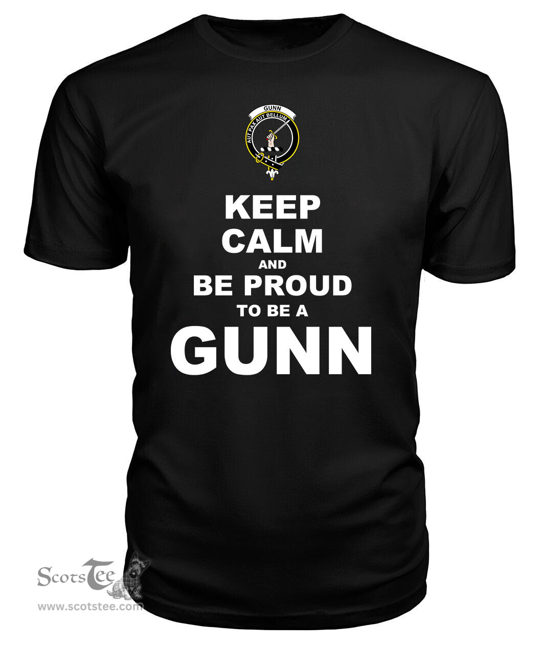 ScotsTee Shop Black Tartan T Shirts Scottish Gunn Clan Keep Calm and Be Proud To Be a Gunn T Shirt