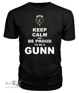 ScotsTee Shop Black Tartan T Shirts Scottish Gunn Clan Keep Calm and Be Proud To Be a Gunn T Shirt