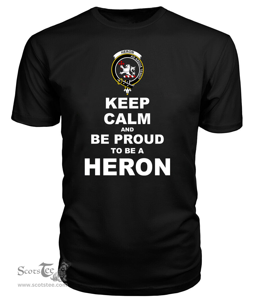 ScotsTee Shop Black Tartan T Shirts Scottish Heron Clan Keep Calm and Be Proud To Be a Heron T Shirt
