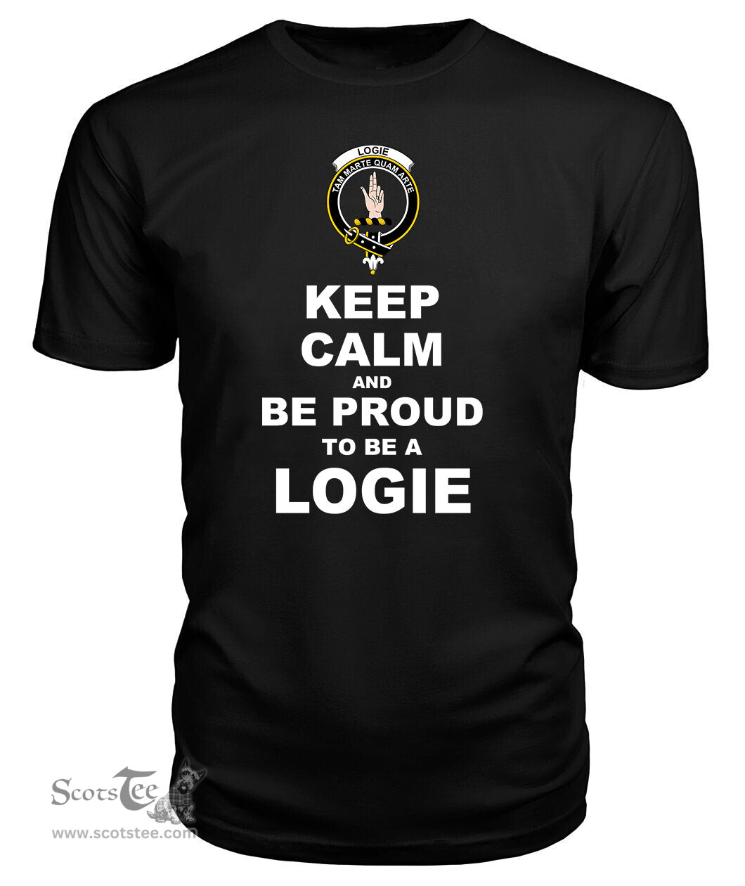 ScotsTee Shop Black Tartan T Shirts Scottish Logie Clan Keep Calm and Be Proud To Be a Logie T Shirt
