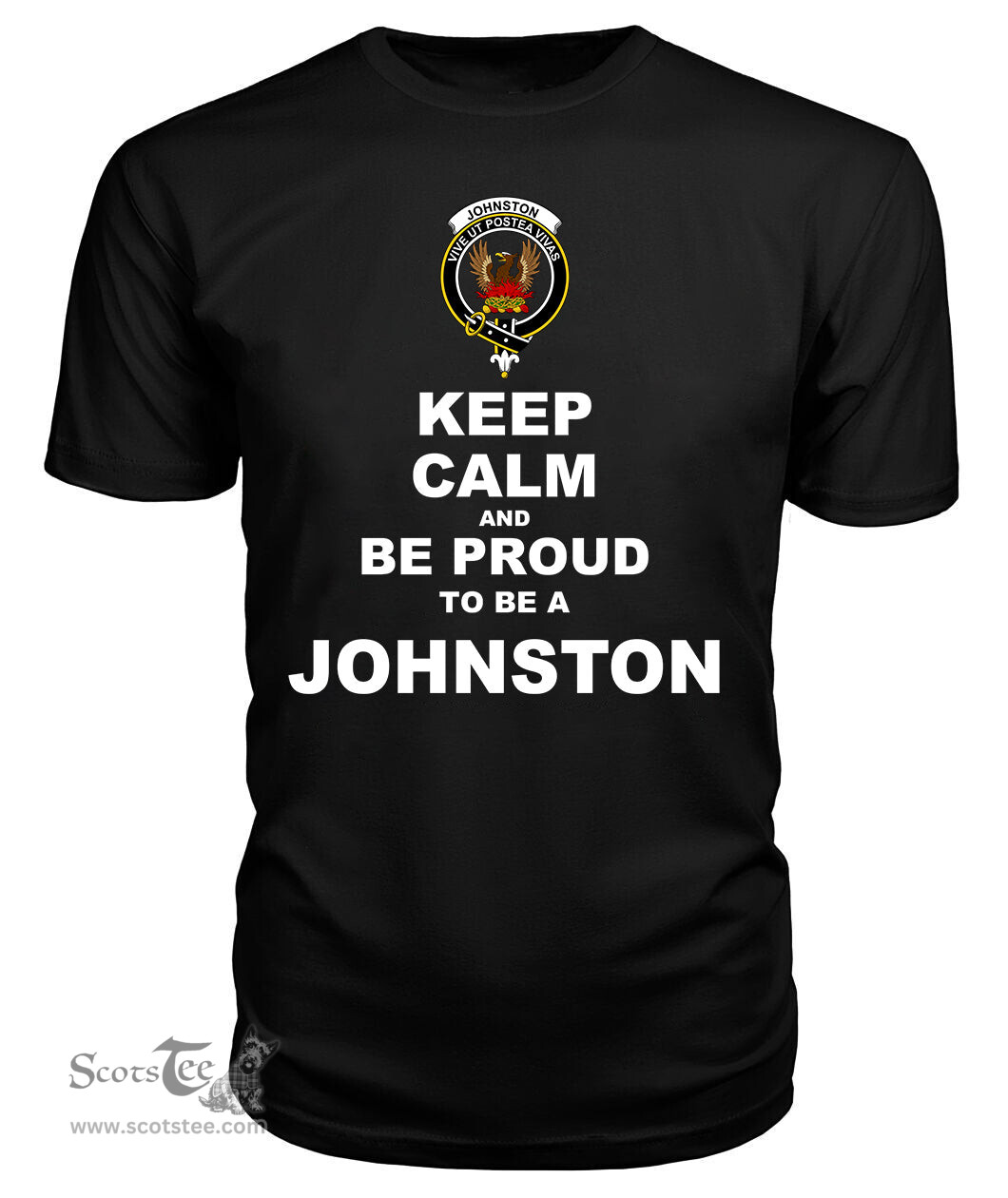 ScotsTee Shop Black Tartan T Shirts Scottish Johnston Clan Keep Calm and Be Proud To Be a Johnston T Shirt