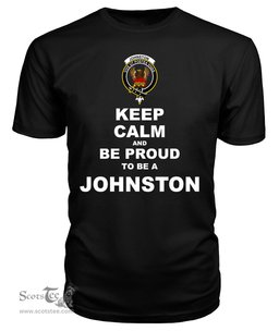 ScotsTee Shop Black Tartan T Shirts Scottish Johnston Clan Keep Calm and Be Proud To Be a Johnston T Shirt