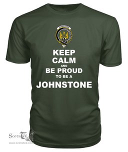ScotsTee Shop Military Green Tartan T Shirts Scottish Johnstone Clan Keep Calm and Be Proud To Be a Johnstone T Shirt