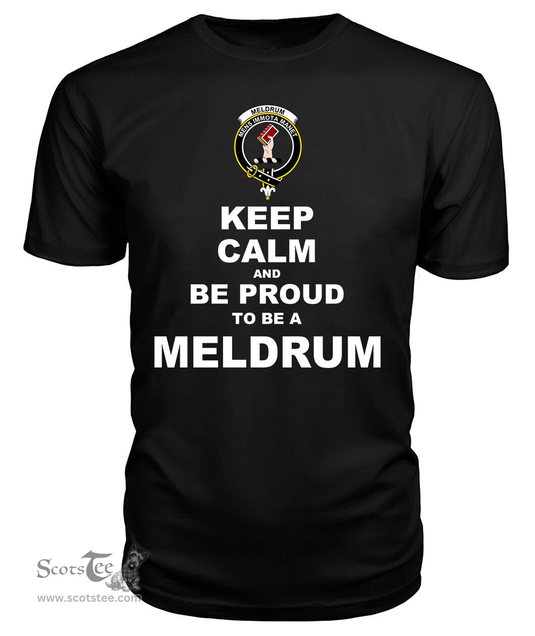 ScotsTee Shop Black Tartan T Shirts Scottish Meldrum Clan Keep Calm and Be Proud To Be a Meldrum T Shirt