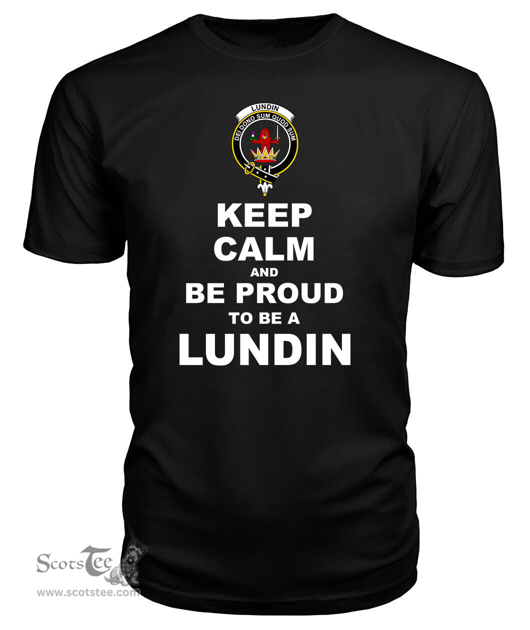 ScotsTee Shop Black Tartan T Shirts Scottish Lundin Clan Keep Calm and Be Proud To Be a Lundin T Shirt
