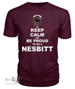 ScotsTee Shop Maroon Tartan T Shirts Scottish Nesbitt Or Nisbet Clan Keep Calm and Be Proud To Be a Nesbitt T Shirt
