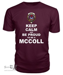 ScotsTee Shop Maroon Tartan T Shirts Scottish Mccoll Clan Keep Calm and Be Proud To Be a Mccoll T Shirt