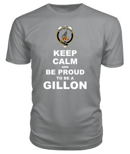 ScotsTee Shop Grey Tartan T Shirts Scottish Gillon Clan Keep Calm and Be Proud To Be a Gillon T Shirt