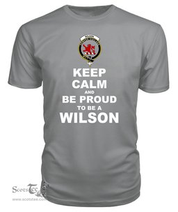 ScotsTee Shop Grey Tartan T Shirts Scottish Wilson Clan Keep Calm and Be Proud To Be a Wilson T Shirt