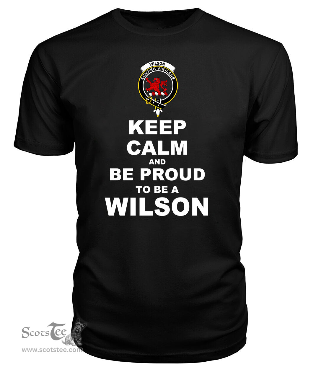 ScotsTee Shop Black Tartan T Shirts Scottish Wilson Clan Keep Calm and Be Proud To Be a Wilson T Shirt