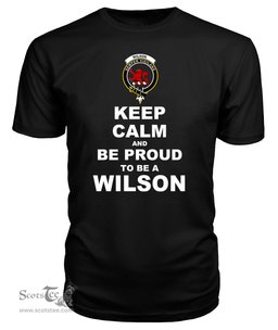 ScotsTee Shop Black Tartan T Shirts Scottish Wilson Clan Keep Calm and Be Proud To Be a Wilson T Shirt