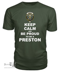 ScotsTee Shop Military Green Tartan T Shirts Scottish Preston Clan Keep Calm and Be Proud To Be a Preston T Shirt