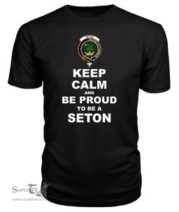 ScotsTee Shop Black Tartan T Shirts Scottish Seton Clan Keep Calm and Be Proud To Be a Seton T Shirt