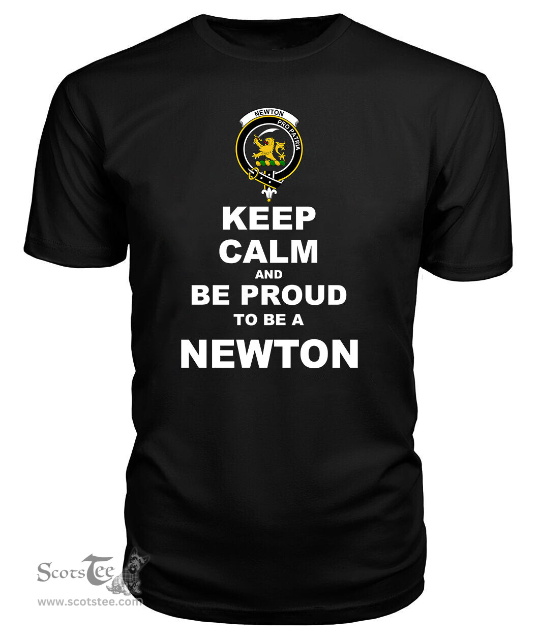 ScotsTee Shop Black Tartan T Shirts Scottish Newton Clan Keep Calm and Be Proud To Be a Newton T Shirt