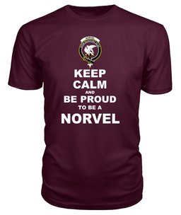 ScotsTee Shop Maroon Tartan T Shirts Scottish Norvel Or Norvill Clan Keep Calm and Be Proud To Be a Norvel T Shirt