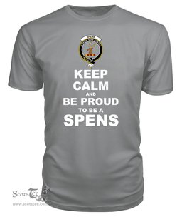 ScotsTee Shop Grey Tartan T Shirts Scottish Spens Or Spence Clan Keep Calm and Be Proud To Be a Spens T Shirt