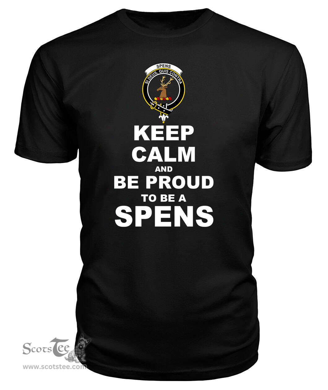 ScotsTee Shop Black Tartan T Shirts Scottish Spens Or Spence Clan Keep Calm and Be Proud To Be a Spens T Shirt
