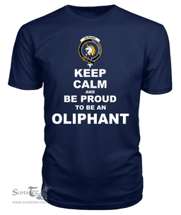 ScotsTee Shop Navy Tartan T Shirts Scottish Oliphant Clan Keep Calm and Be Proud To Be an Oliphant T Shirt