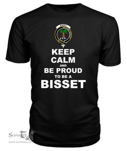 ScotsTee Shop Black Tartan T Shirts Scottish Bisset Clan Keep Calm and Be Proud To Be a Bisset T Shirt