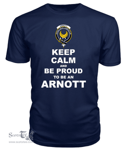 ScotsTee Shop Navy Tartan T Shirts Scottish Arnott Clan Keep Calm and Be Proud To Be an Arnott T Shirt