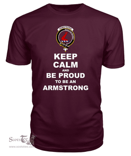 ScotsTee Shop Maroon Tartan T Shirts Scottish Armstrong Clan Keep Calm and Be Proud To Be an Armstrong T Shirt