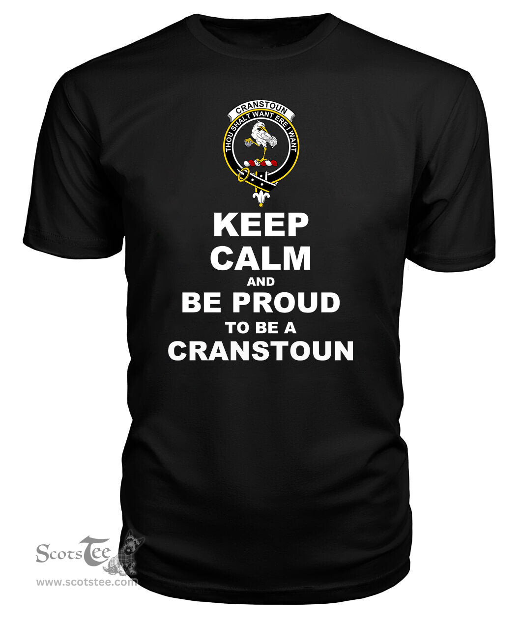 ScotsTee Shop Black Tartan T Shirts Scottish Cranstoun Clan Keep Calm and Be Proud To Be a Cranstoun T Shirt