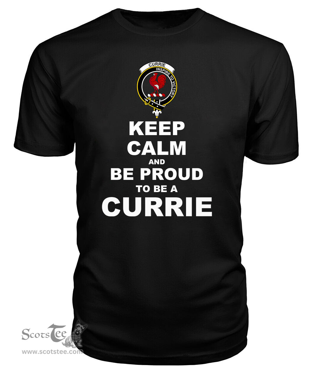 ScotsTee Shop Black Tartan T Shirts Scottish Currie Or Curry Clan Keep Calm and Be Proud To Be a Currie T Shirt