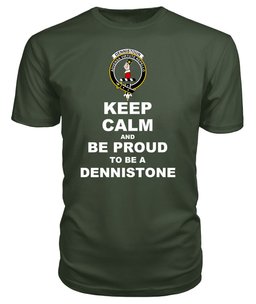 ScotsTee Shop Military Green Tartan T Shirts Scottish Dennistoun Clan Keep Calm and Be Proud To Be a Dennistoun T Shirt