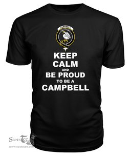 ScotsTee Shop Black Tartan T Shirts Scottish Campell Of Cawder Clan Keep Calm and Be Proud To Be a Campell Of Cawder T Shirt