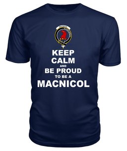 ScotsTee Shop Navy Tartan T Shirts Scottish Macnicol Of Scorrybreac Clan Keep Calm and Be Proud To Be a Macnicol Of Scorrybreac T Shirt
