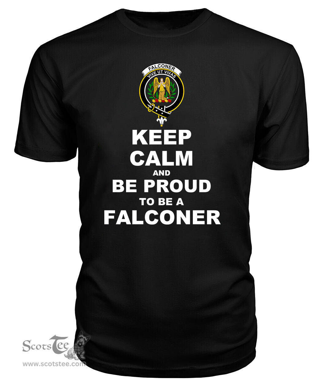 ScotsTee Shop Black Tartan T Shirts Scottish Falconer Clan Keep Calm and Be Proud To Be a Falconer T Shirt