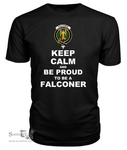 ScotsTee Shop Black Tartan T Shirts Scottish Falconer Clan Keep Calm and Be Proud To Be a Falconer T Shirt