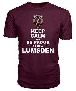 ScotsTee Shop Maroon Tartan T Shirts Scottish Lumsden Clan Keep Calm and Be Proud To Be a Lumsden T Shirt