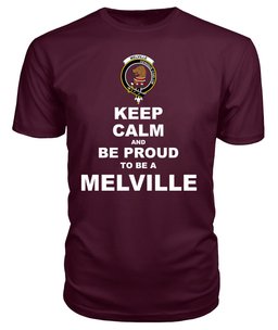 ScotsTee Shop Maroon Tartan T Shirts Scottish Melville Clan Keep Calm and Be Proud To Be a Melville T Shirt