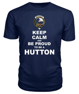 ScotsTee Shop Navy Tartan T Shirts Scottish Hutton Clan Keep Calm and Be Proud To Be a Hutton T Shirt