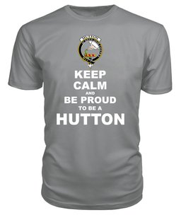 ScotsTee Shop Grey Tartan T Shirts Scottish Hutton Clan Keep Calm and Be Proud To Be a Hutton T Shirt