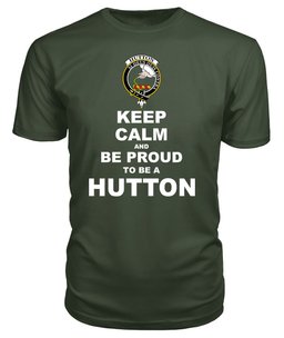 ScotsTee Shop Military Green Tartan T Shirts Scottish Hutton Clan Keep Calm and Be Proud To Be a Hutton T Shirt