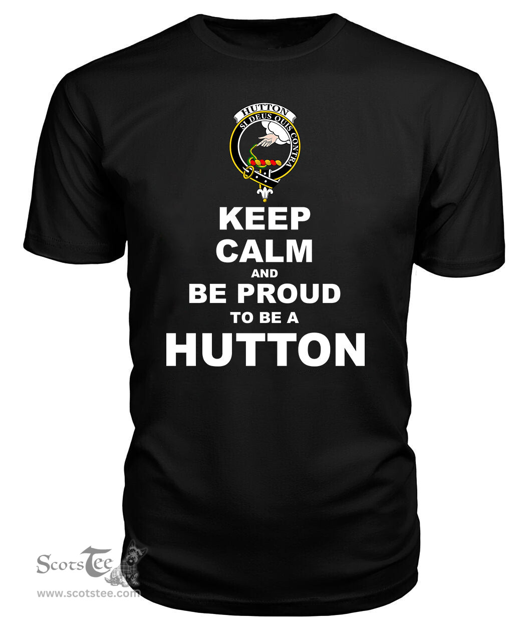 ScotsTee Shop Black Tartan T Shirts Scottish Hutton Clan Keep Calm and Be Proud To Be a Hutton T Shirt