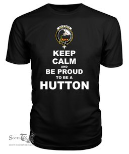 ScotsTee Shop Black Tartan T Shirts Scottish Hutton Clan Keep Calm and Be Proud To Be a Hutton T Shirt